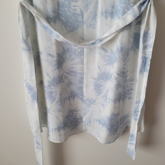 Nwt Melissa Nepton Made in Canada White and Tie Die Blue Pattern Tencel Dress - Picture 8 of 14